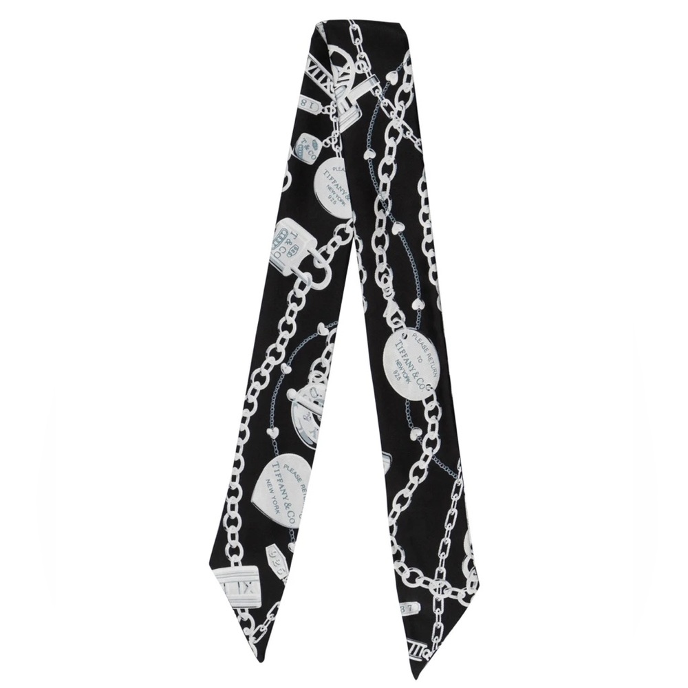 BNIB Authentic TIFFANY & CO. 100% Silk Printed Twilly Black Silver - Picture 3 of 8